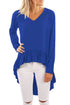 Sexy Blue V Neck Longer Frilled Hemline Back Top